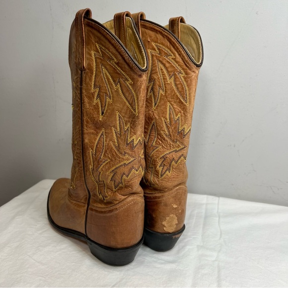 Old West tan brown leather womens cowboy cowgirl boots size 8 - Picture 10 of 12